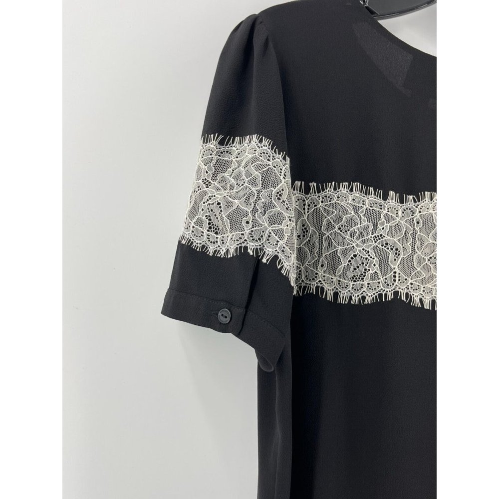 Worthington Petite Women's Black Short Sleeve Lace Trim Top Shirt Size PM - Picture 6 of 12